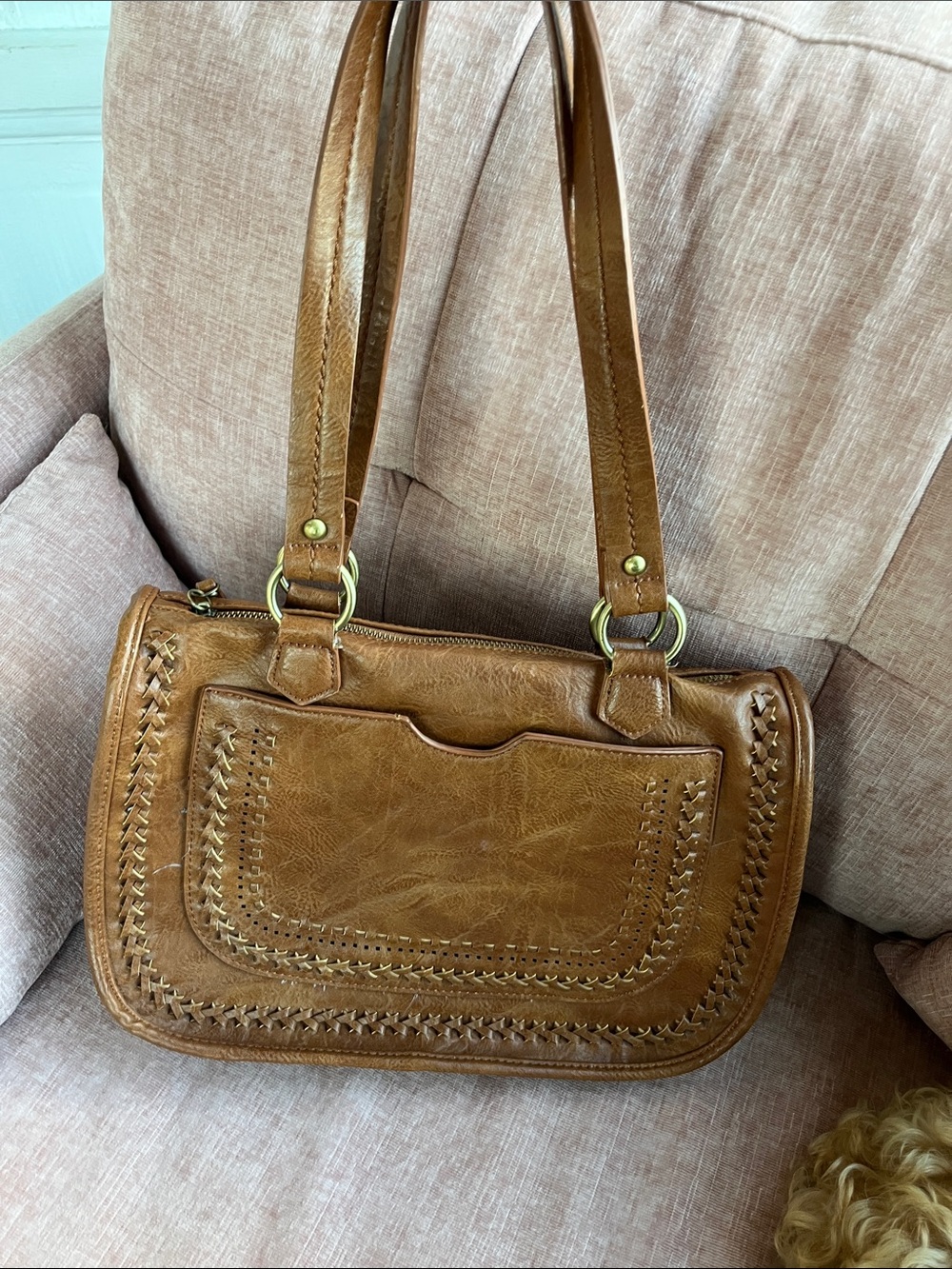 Antik Kraft Tan Brown Woven Leather Shoulder Bag